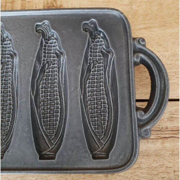 Vtg 1984 John Wright Cast Iron 5 Ear Cornbread Baking Pan Mold Rustic Farmhouse - Picture 3 of 12